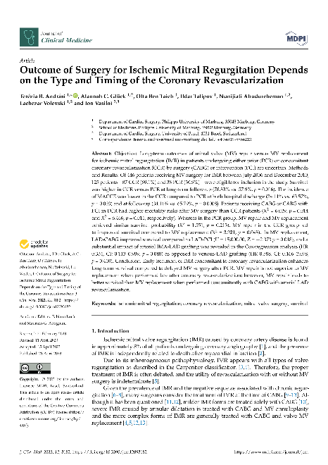 Outcome of Surgery for Ischemic Mitral Regurgitation Depends on the Type and Timing of the Coronary Revascularization
