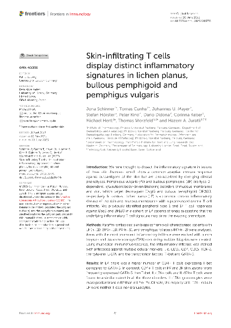 Skin-infiltrating T cells display distinct inflammatory signatures in lichen planus, bullous pemphigoid and pemphigus vulgaris
