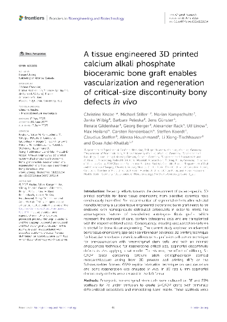 A tissue engineered 3D printed calcium alkali phosphate bioceramic bone graft enables vascularization and regeneration of critical-size discontinuity bony defects in vivo