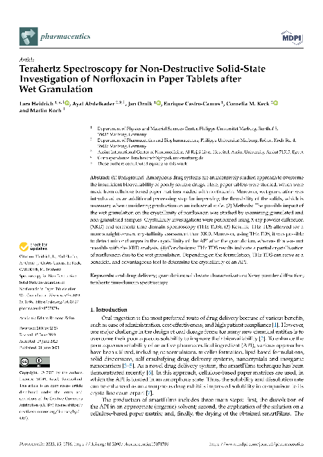 Terahertz Spectroscopy for Non-Destructive Solid-State Investigation of Norfloxacin in Paper Tablets after Wet Granulation
