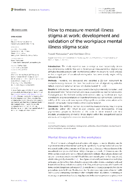 How to measure mental illness stigma at work: development and validation of the workplace mental illness stigma scale