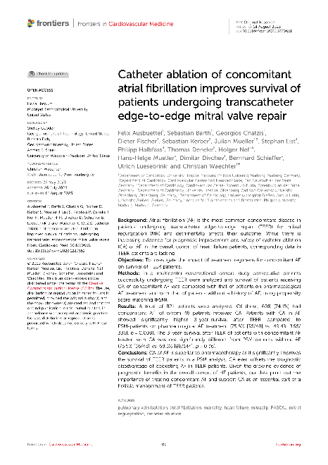 Catheter ablation of concomitant atrial fibrillation improves survival of patients undergoing transcatheter edge-to-edge mitral valve repair
