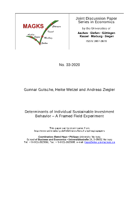 Determinants of Individual Sustainable Investment Behavior – A Framed Field Experiment