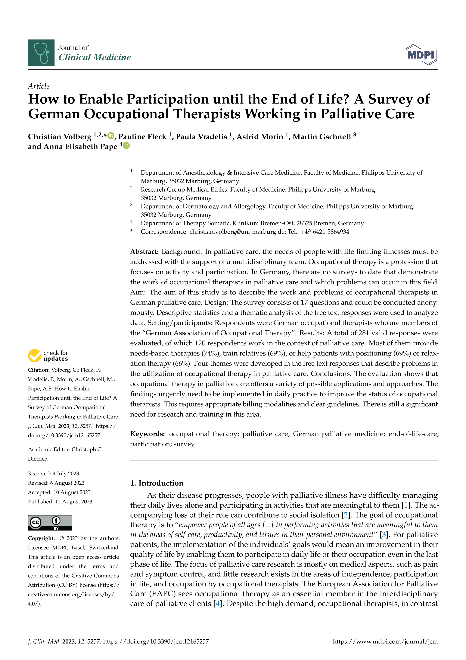 How to Enable Participation until the End of Life? A Survey of German Occupational Therapists Working in Palliative Care