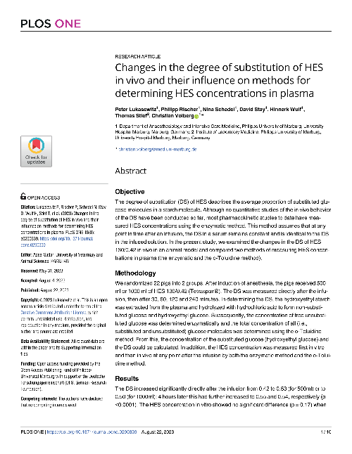Changes in the degree of substitution of HES in vivo and their influence on methods for determining HES concentrations in plasma