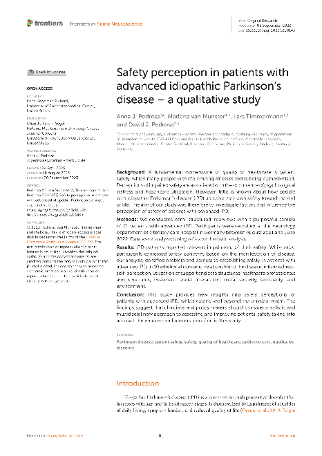 Safety perception in patients with advanced idiopathic Parkinson’s disease – a qualitative study