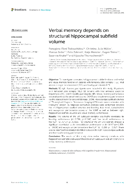 Verbal memory depends on structural hippocampal subfield volume
