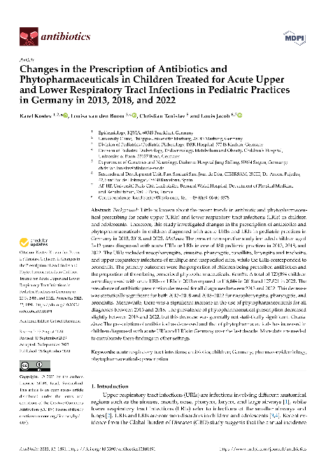 Changes in the Prescription of Antibiotics and Phytopharmaceuticals in Children Treated for Acute Upper and Lower Respiratory Tract Infections in Pediatric Practices in Germany in 2013, 2018, and 2022