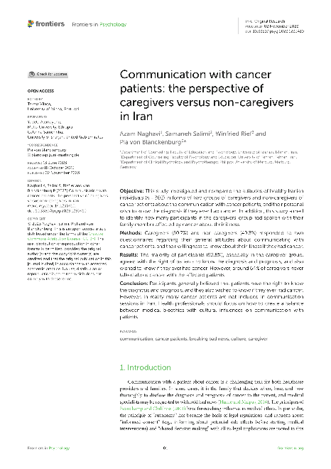 Communication with cancer patients: the perspective of caregivers versus non-caregivers in Iran