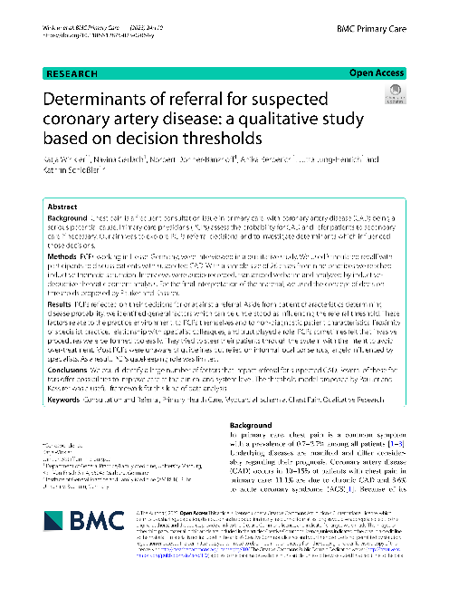 Determinants of referral for suspected coronary artery disease: a qualitative study based on decision thresholds